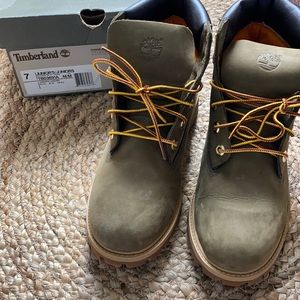 Kids Timberlands olive green boots